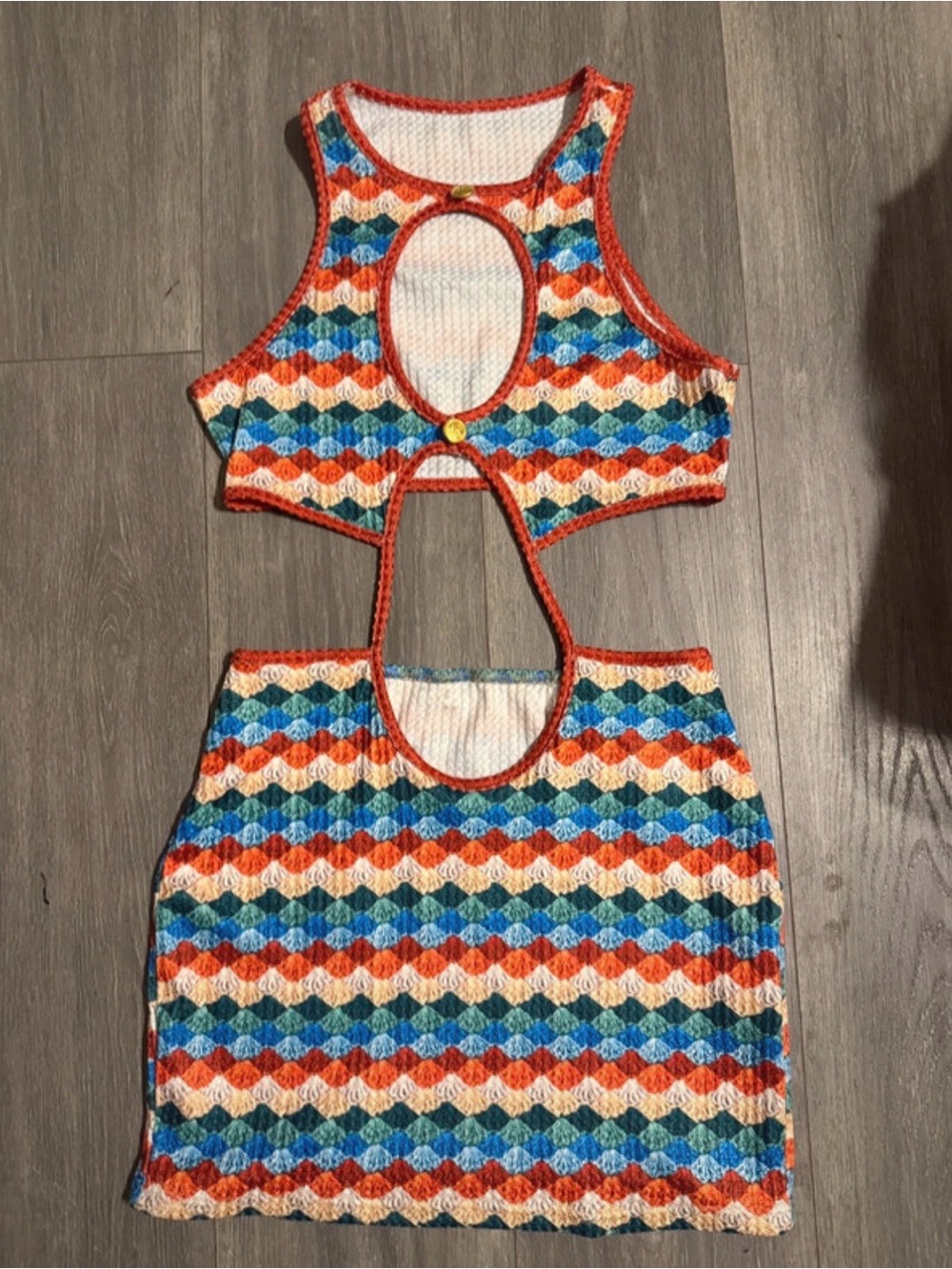 Crocheted Cutout Mini Dress — Multicolor Stripe Waves